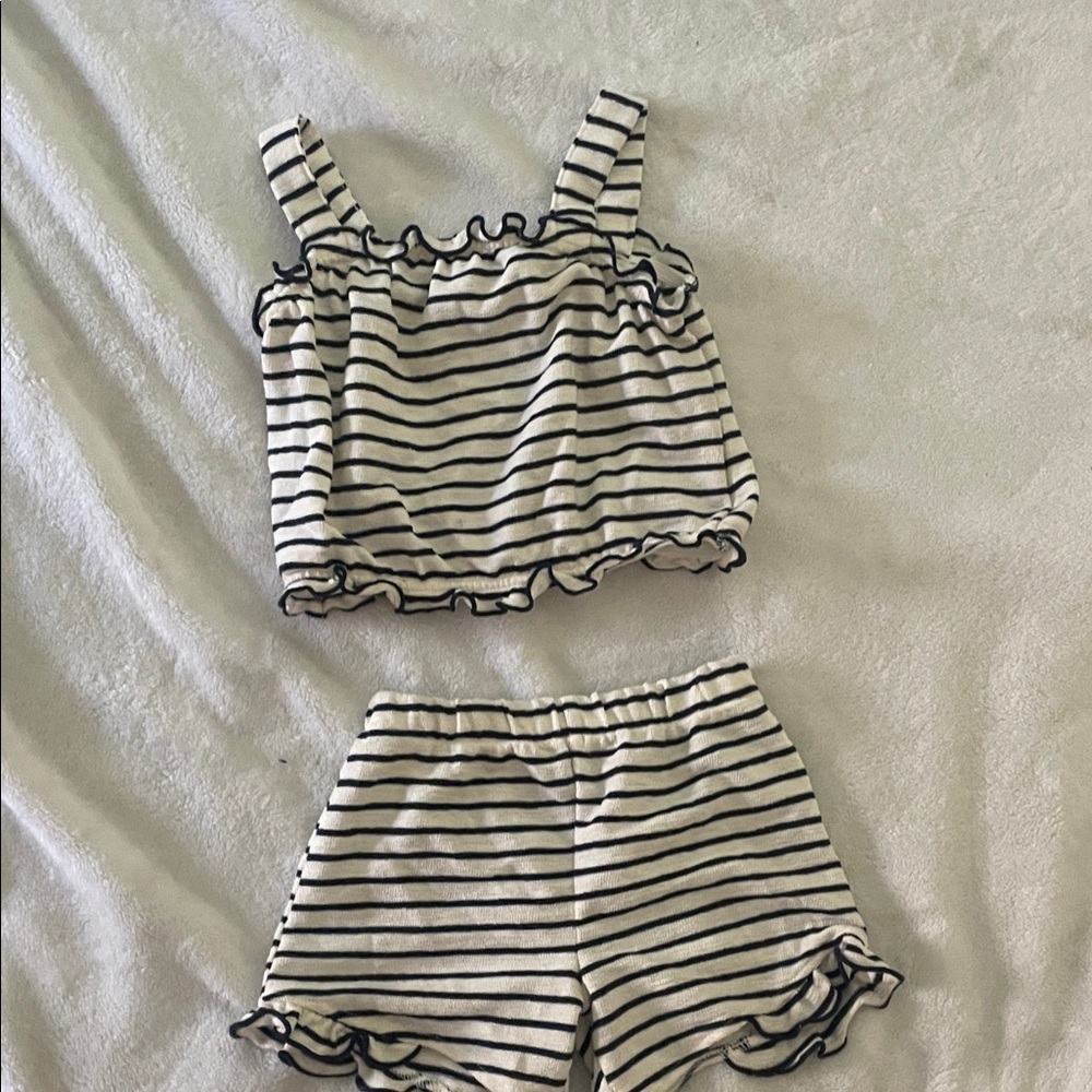Striped Ruffle Tank and Shorts Set